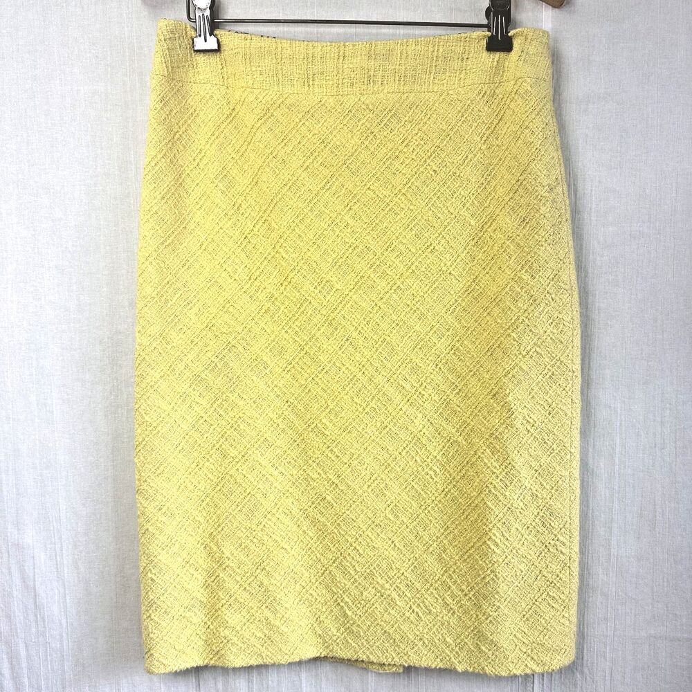 Per Se Women's Yellow Tweed Knee Length Pencil Skirt Sz 2